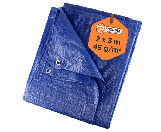 Plandeka 45g/m² Niebieski 2 x 3m z oczkami, laminowana dwustronnie Polax (70-095)