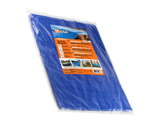 Plandeka 45g/m² Niebieski 3 x 5m z oczkami, laminowana dwustronnie Polax (70-097)