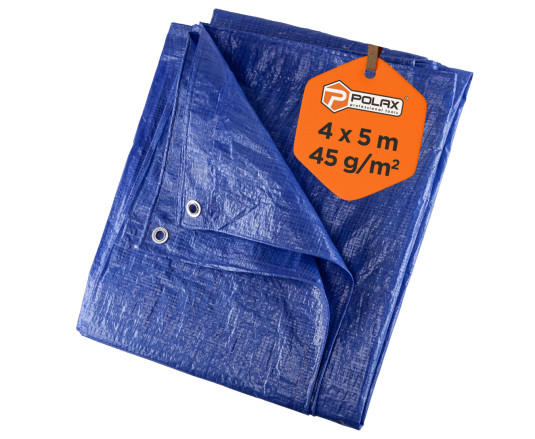 Plandeka 45g/m² Niebieski 4 x 5m z oczkami, laminowana dwustronnie Polax (70-098)