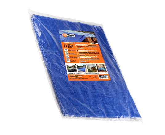 Plandeka 45g/m² Niebieski 6 x 10m z oczkami, laminowana dwustronnie Polax (70-103)