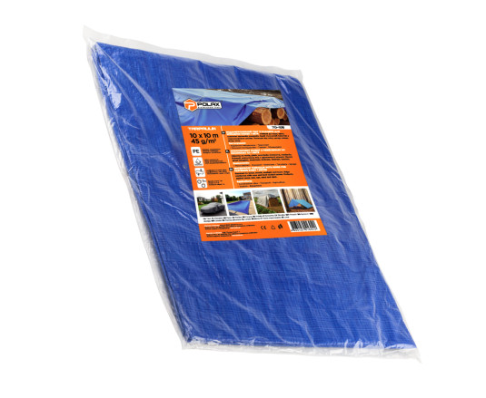 Plandeka 45g/m² Niebieski 10 x 10m z oczkami, laminowana dwustronnie Polax (70-105)