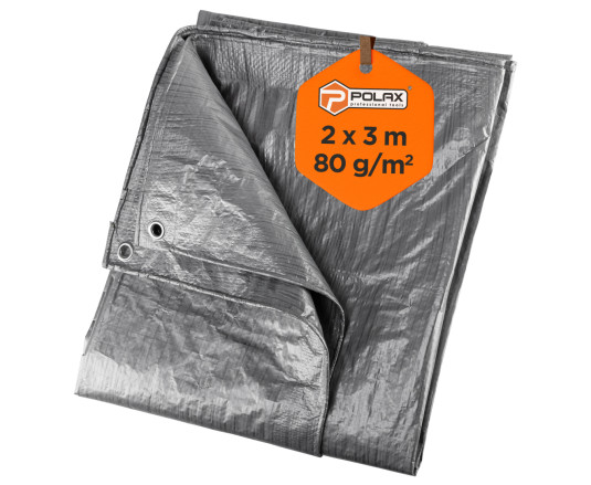 Тент тарпаулиновый серый/черный 2 x 3м, 80 гр/м², с ушками, двусторонняя ламинация Polax (70-106)