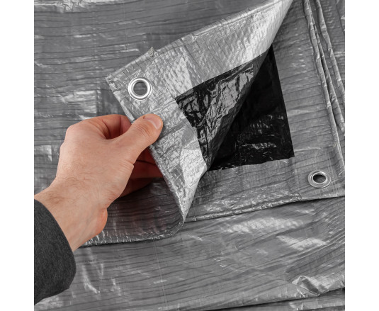 Тент тарпаулиновый серый/черный 2 x 3м, 80 гр/м², с ушками, двусторонняя ламинация Polax (70-106)