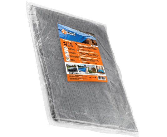 Plandeka 80g/m² Srebrny/Czarny 4 x 5m z oczkami, laminowana dwustronnie Polax (70-109)