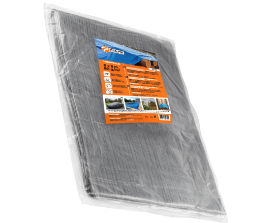 Plandeka 80g/m² Srebrny/Czarny 6 x 8m z oczkami, laminowana dwustronnie Polax (70-113)