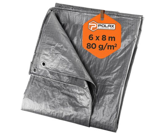 Plandeka 80g/m² Srebrny/Czarny 6 x 8m z oczkami, laminowana dwustronnie Polax (70-113)